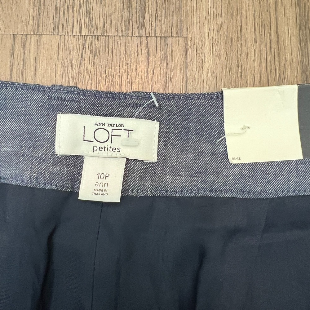 NWT Loft Petites Wide Leg 10P Blue Cotton Ramie Blend Chambray-Like Pants - Picture 3 of 11